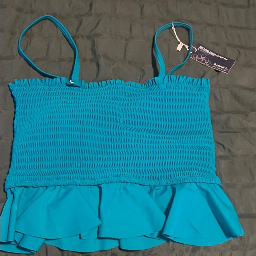Maternity Turquoise Smocked Ruffle Top - Picture 3 of 7